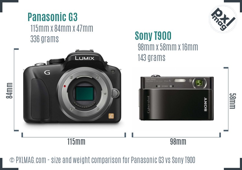 Panasonic G3 vs Sony T900 size comparison Panasonic G3 vs Sony T900 size comparison