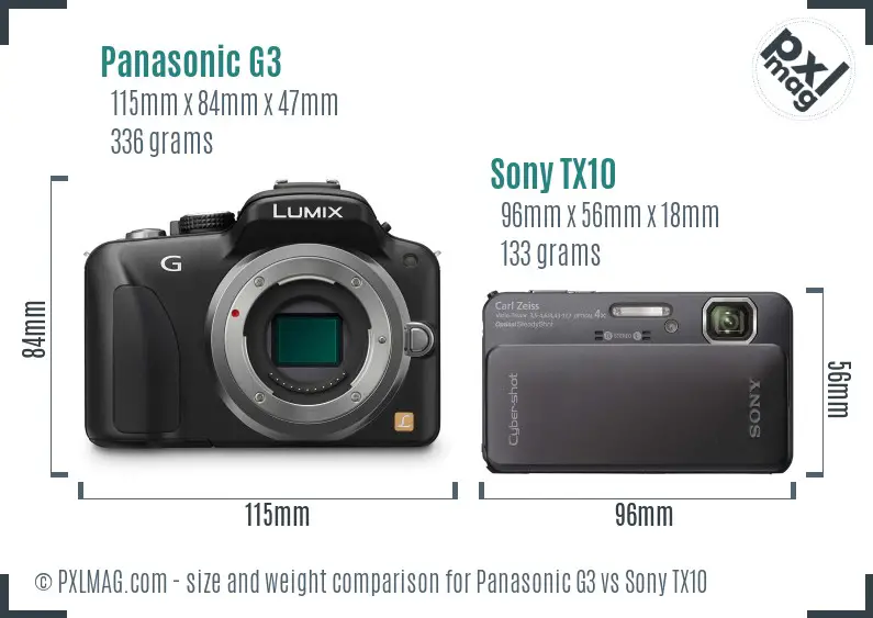 Panasonic G3 vs Sony TX10 size comparison