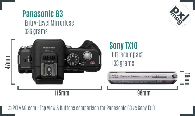 Panasonic G3 vs Sony TX10 top view buttons comparison