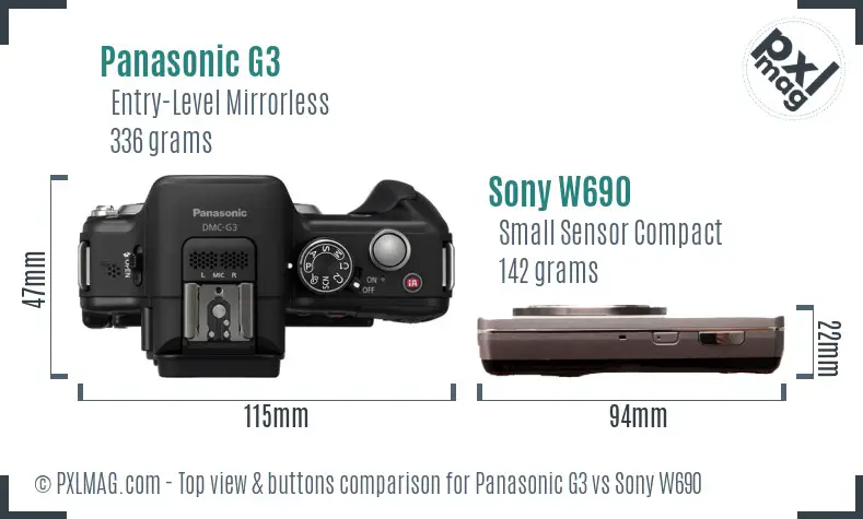 Panasonic G3 vs Sony W690 top view buttons comparison Panasonic G3 vs Sony W690 top view buttons comparison