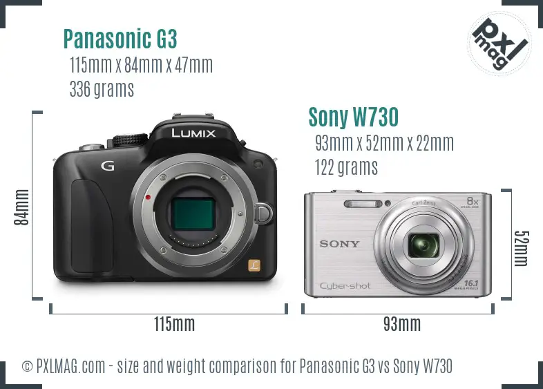 Panasonic G3 vs Sony W730 size comparison