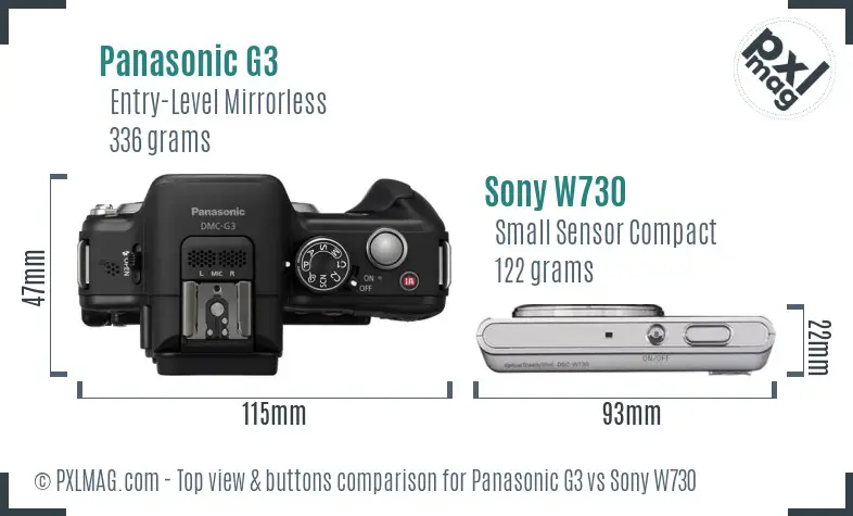 Panasonic G3 vs Sony W730 top view buttons comparison