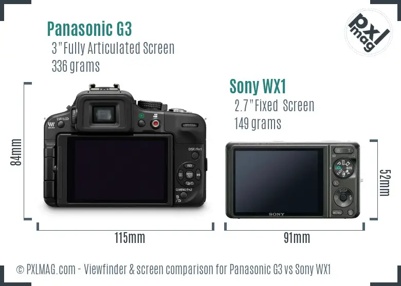 Panasonic G3 vs Sony WX1 Screen and Viewfinder comparison