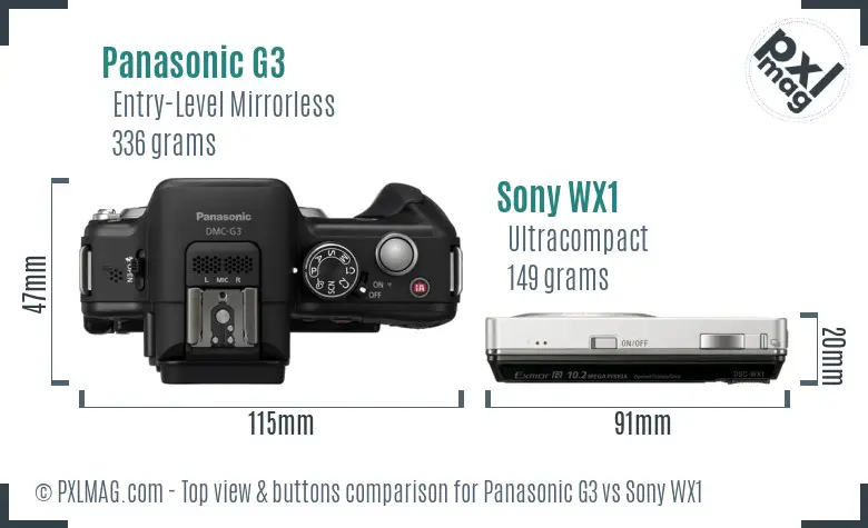 Panasonic G3 vs Sony WX1 top view buttons comparison