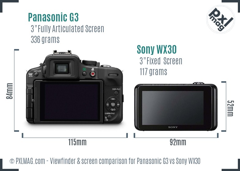 Panasonic G3 vs Sony WX30 Screen and Viewfinder comparison