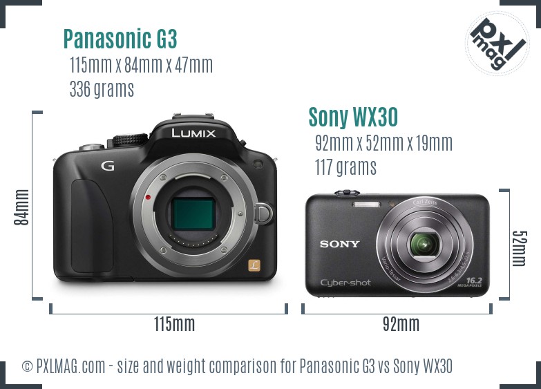Panasonic G3 vs Sony WX30 size comparison