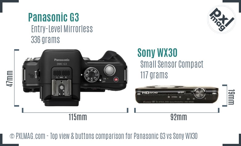 Panasonic G3 vs Sony WX30 top view buttons comparison