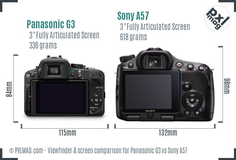 Panasonic G3 vs Sony A57 Screen and Viewfinder comparison