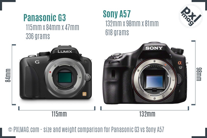 Panasonic G3 vs Sony A57 size comparison