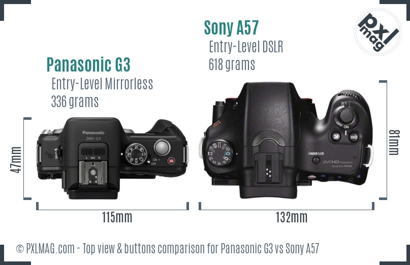 Panasonic G3 vs Sony A57 top view buttons comparison