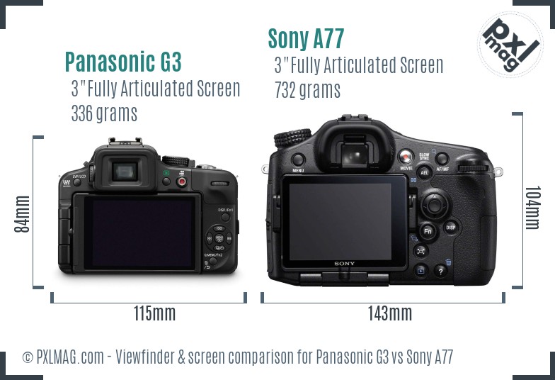 Panasonic G3 vs Sony A77 Screen and Viewfinder comparison