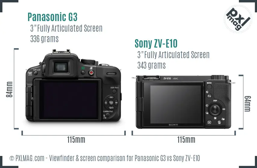Panasonic G3 vs Sony ZV-E10 Screen and Viewfinder comparison