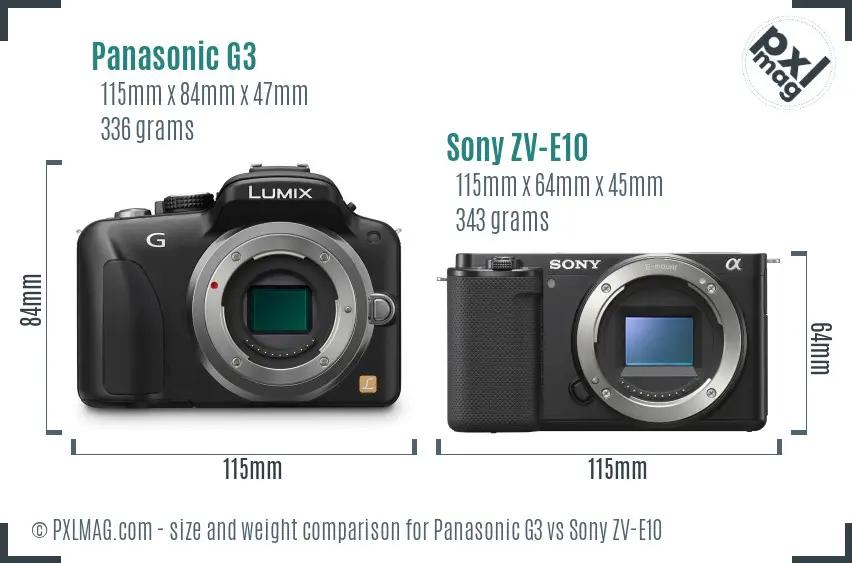 Panasonic G3 vs Sony ZV-E10 size comparison