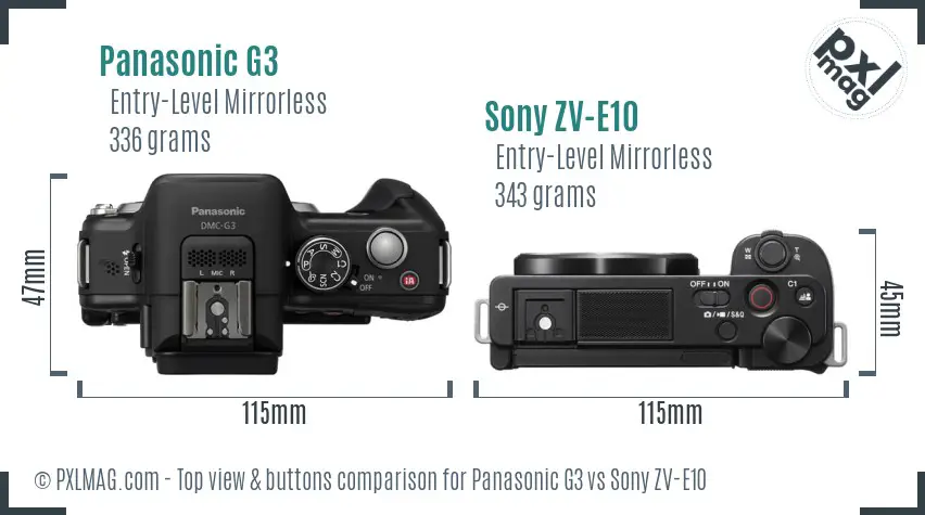 Panasonic G3 vs Sony ZV-E10 top view buttons comparison