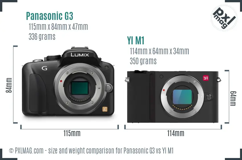 Panasonic G3 vs YI M1 size comparison