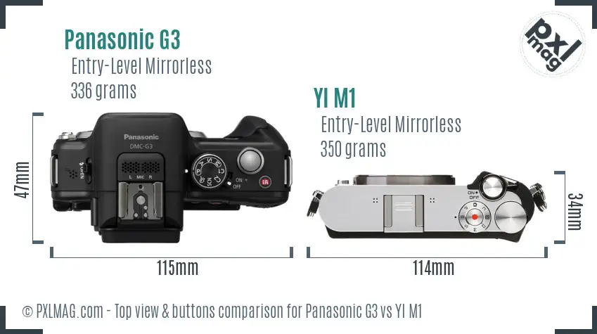 Panasonic G3 vs YI M1 top view buttons comparison