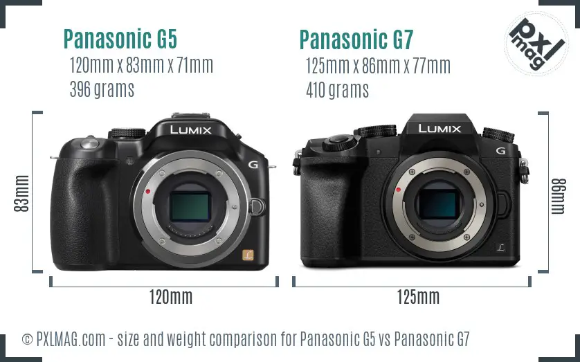 Panasonic G5 vs Panasonic G7 size comparison