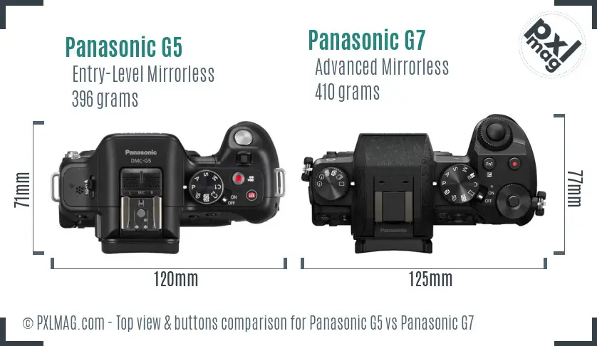 Panasonic G5 vs Panasonic G7 top view buttons comparison