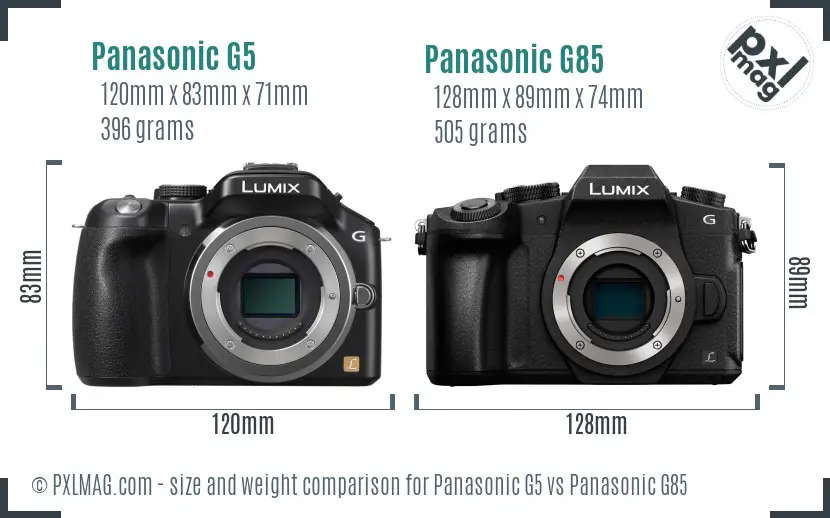 Panasonic G5 vs Panasonic G85 size comparison