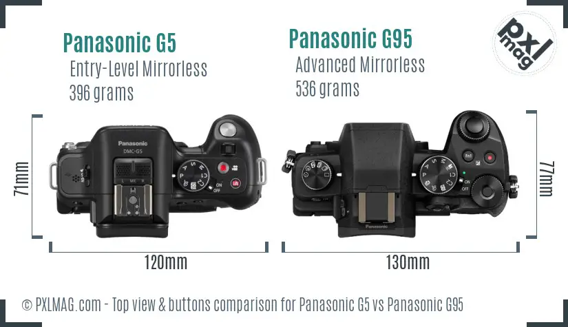 Panasonic G5 vs Panasonic G95 top view buttons comparison