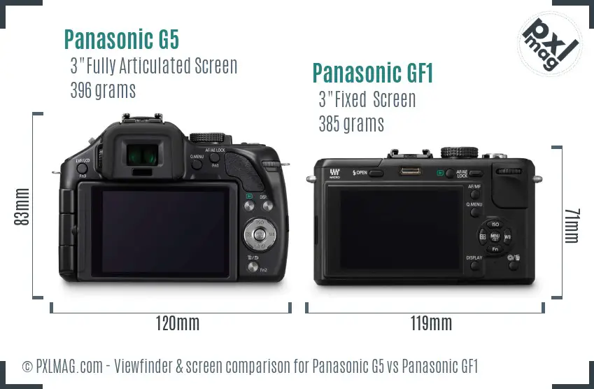 Panasonic G5 vs Panasonic GF1 Screen and Viewfinder comparison