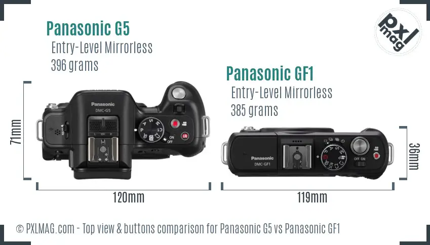 Panasonic G5 vs Panasonic GF1 top view buttons comparison