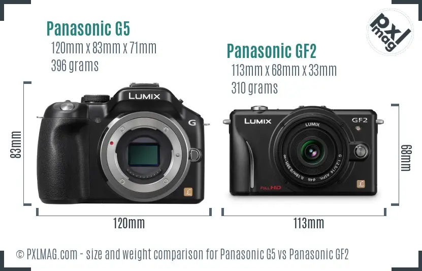 Panasonic G5 vs Panasonic GF2 size comparison