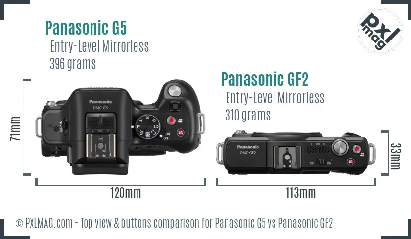 Panasonic G5 vs Panasonic GF2 top view buttons comparison
