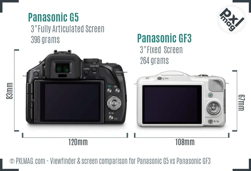Panasonic G5 vs Panasonic GF3 Screen and Viewfinder comparison