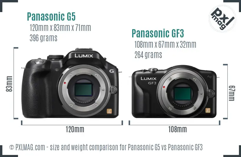 Panasonic G5 vs Panasonic GF3 size comparison