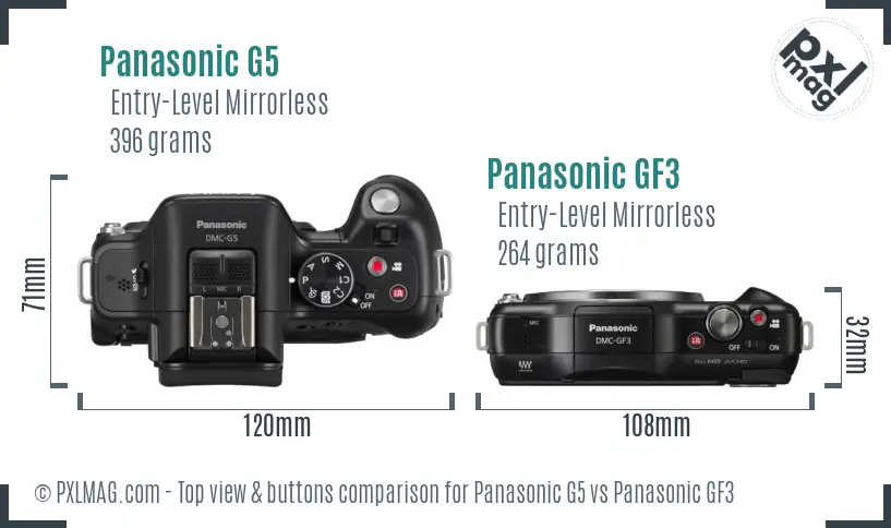 Panasonic G5 vs Panasonic GF3 top view buttons comparison