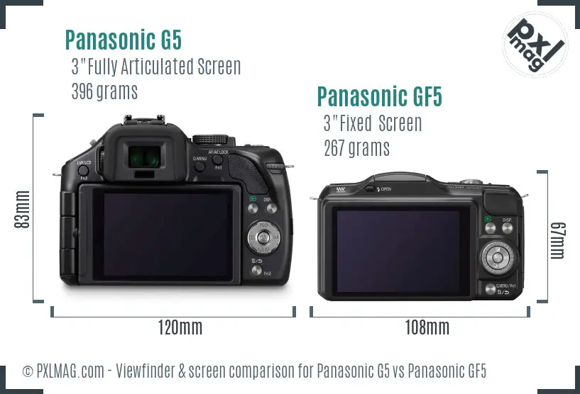 Panasonic G5 vs Panasonic GF5 Screen and Viewfinder comparison