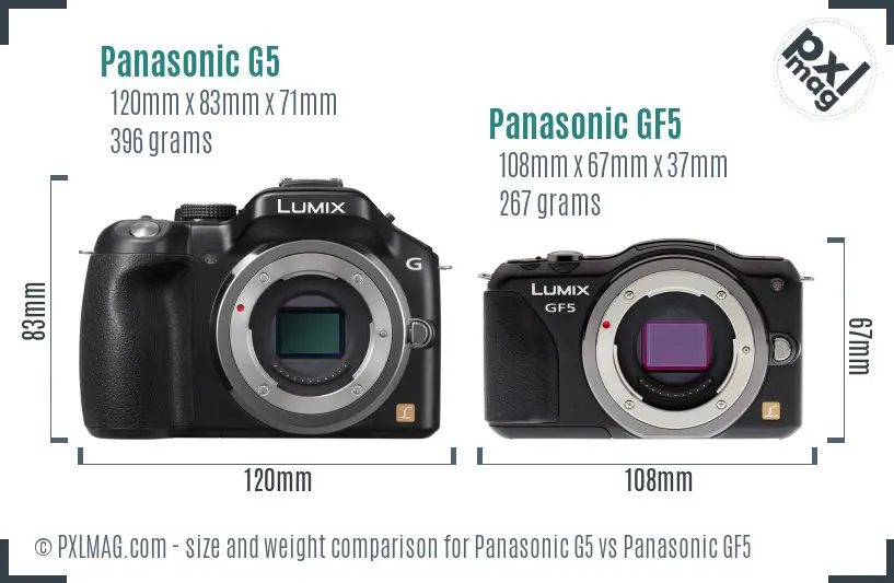 Panasonic G5 vs Panasonic GF5 size comparison