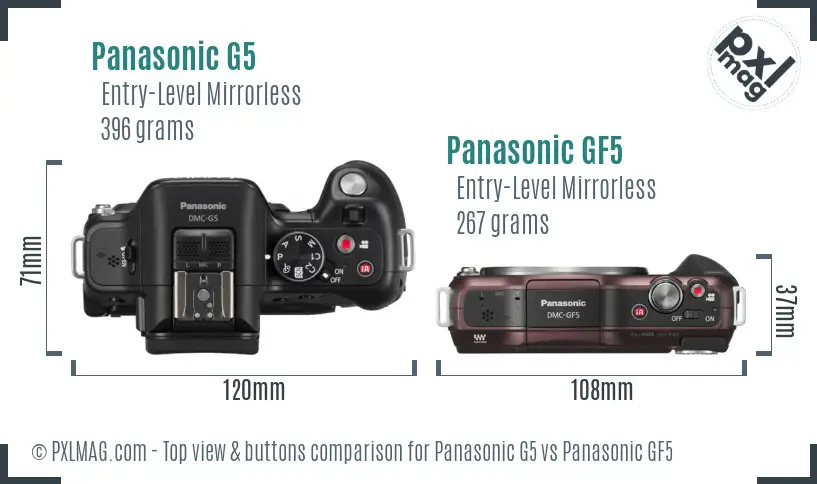 Panasonic G5 vs Panasonic GF5 top view buttons comparison