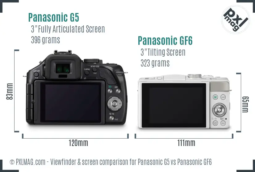 Panasonic G5 vs Panasonic GF6 Screen and Viewfinder comparison