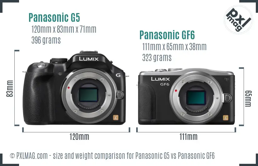 Panasonic G5 vs Panasonic GF6 size comparison