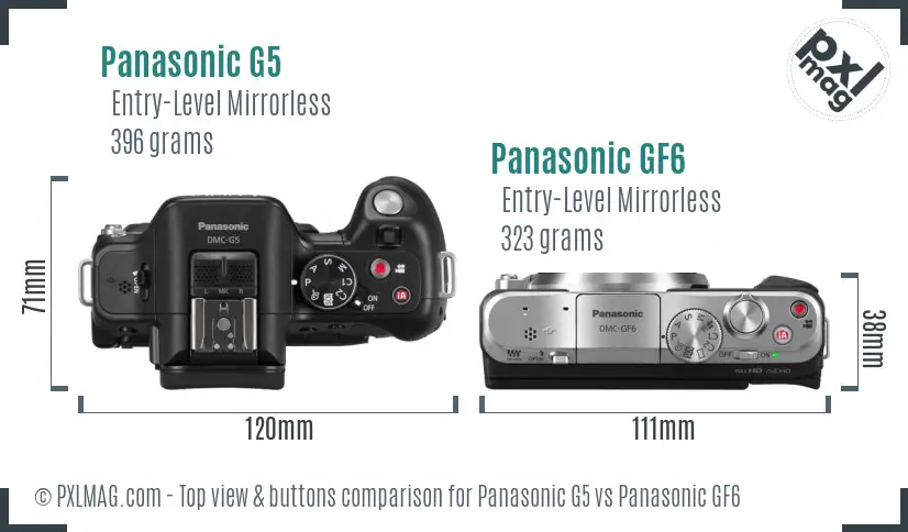 Panasonic G5 vs Panasonic GF6 top view buttons comparison