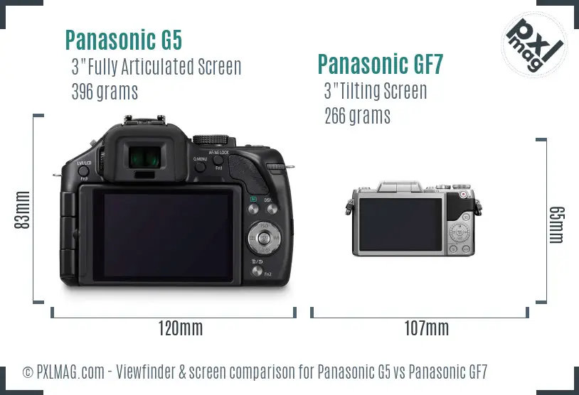 Panasonic G5 vs Panasonic GF7 Screen and Viewfinder comparison