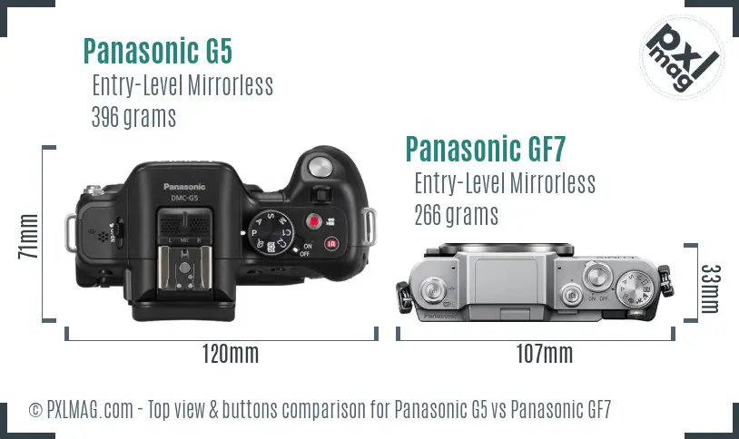 Panasonic G5 vs Panasonic GF7 top view buttons comparison