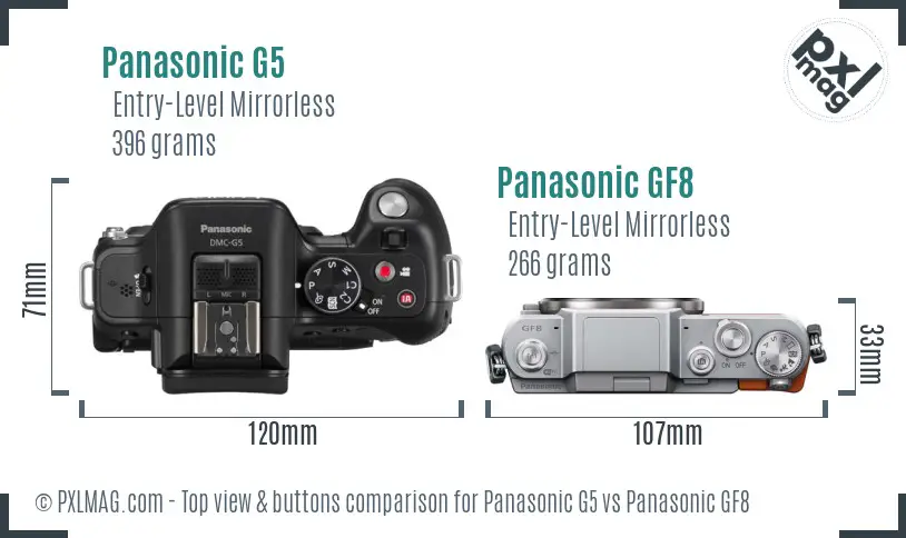 Panasonic G5 vs Panasonic GF8 top view buttons comparison