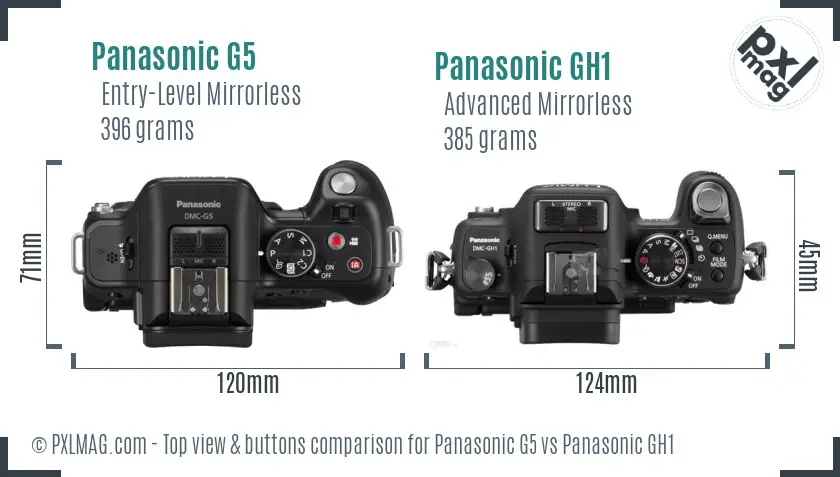 Panasonic G5 vs Panasonic GH1 top view buttons comparison