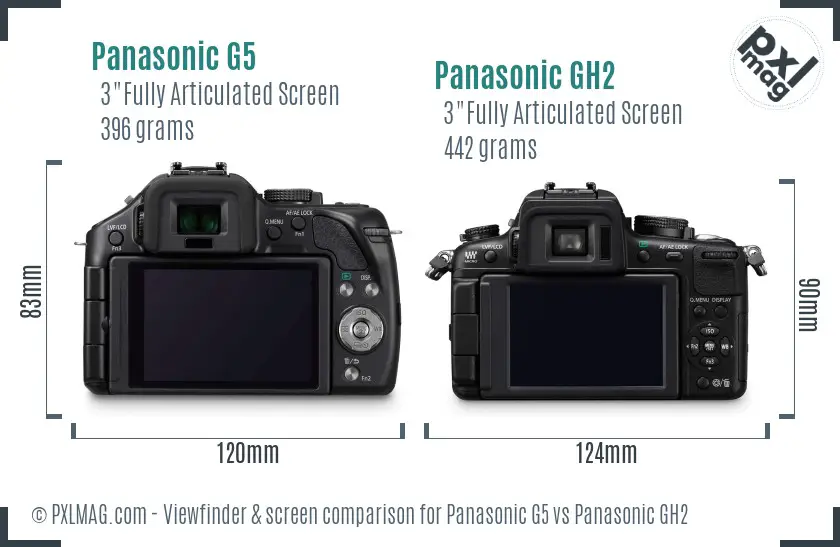 Panasonic G5 vs Panasonic GH2 Screen and Viewfinder comparison
