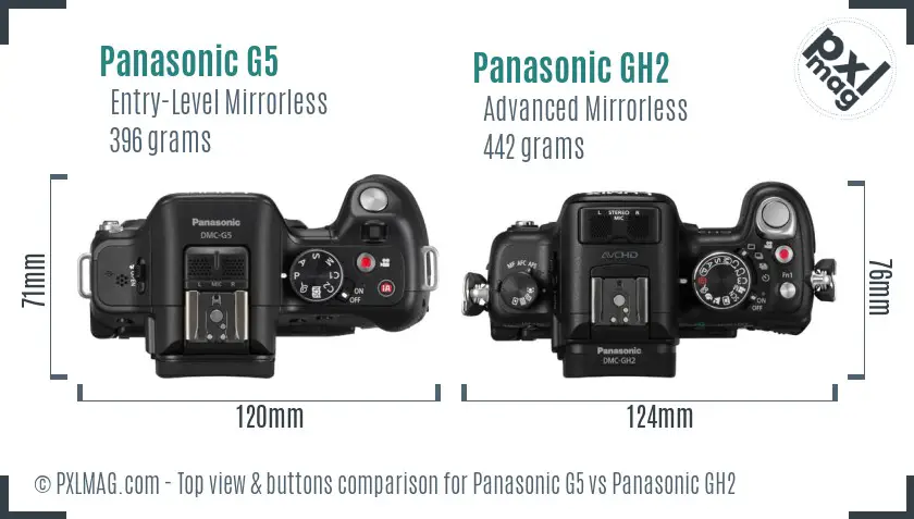 Panasonic G5 vs Panasonic GH2 top view buttons comparison