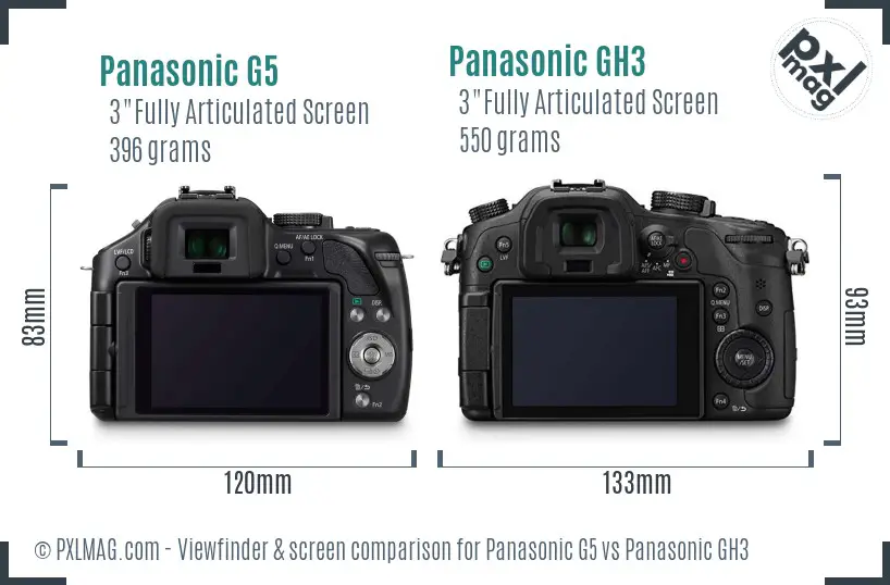 Panasonic G5 vs Panasonic GH3 Screen and Viewfinder comparison