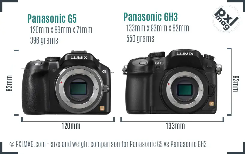 Panasonic G5 vs Panasonic GH3 size comparison