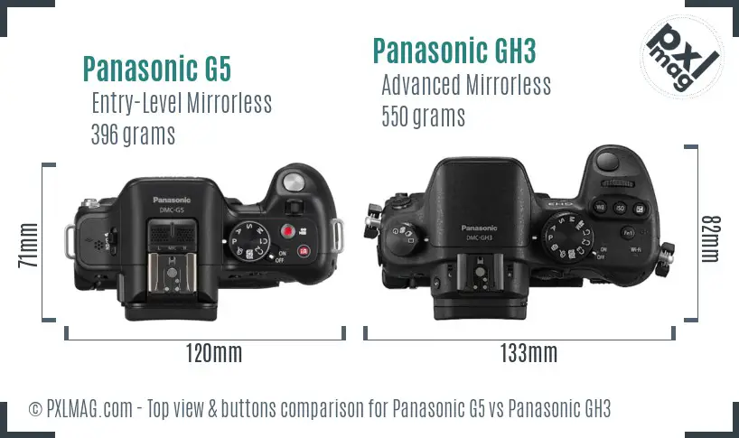 Panasonic G5 vs Panasonic GH3 top view buttons comparison