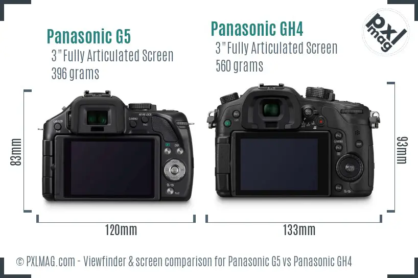 Panasonic G5 vs Panasonic GH4 Screen and Viewfinder comparison