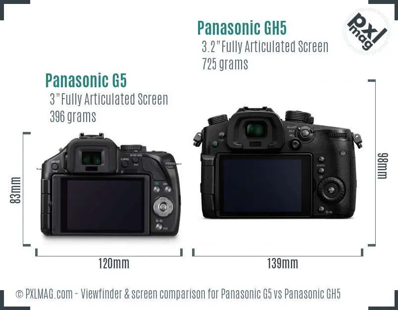 Panasonic G5 vs Panasonic GH5 Screen and Viewfinder comparison