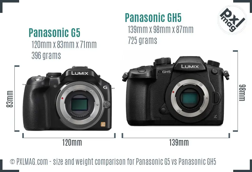 Panasonic G5 vs Panasonic GH5 size comparison