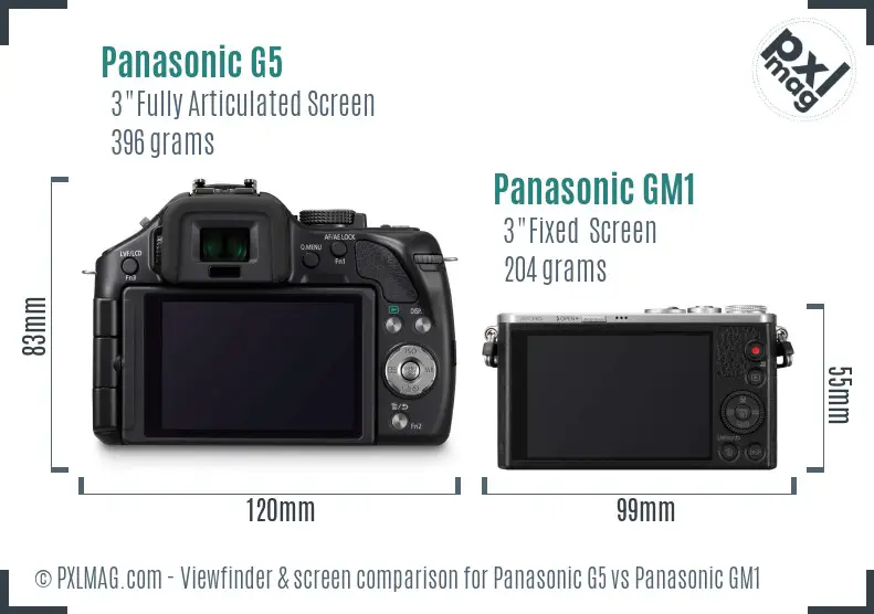 Panasonic G5 vs Panasonic GM1 Screen and Viewfinder comparison
